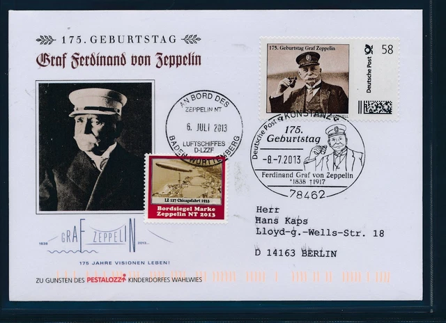 120c) Zeppelin NT, 175.Geburtstag.... 2013 , personal.Adr. + Cod.