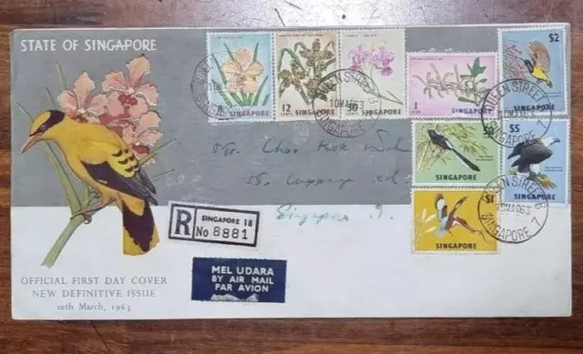 Singapur 1963 New Definitives Bird & Orchid 1 Cent to $5 Complete 8V on FDC