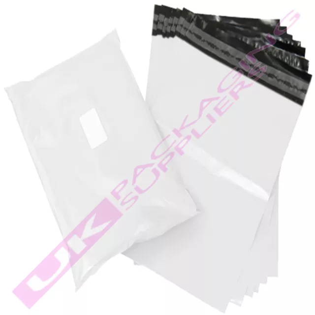 100 x SMALL 10x14" WHITE PLASTIC MAILING SHIPPING PACKAGING BAGS 60mu PEEL+SEAL