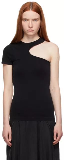 Helmut Lang womens One Shoulder Top XS /Small Black Cut Out Seamless Jersey $165 2