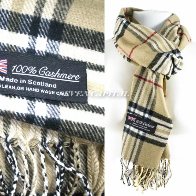 Mens Womens Winter Warm SCOTLAND Made 100% CASHMERE Scarf Scarves Plaid Wool