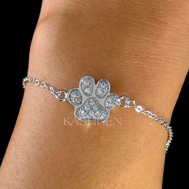 Pfotenabdruck mit Swarovski Kristall Pfotenabdruck Hund Kätzchen Armband Schmuck