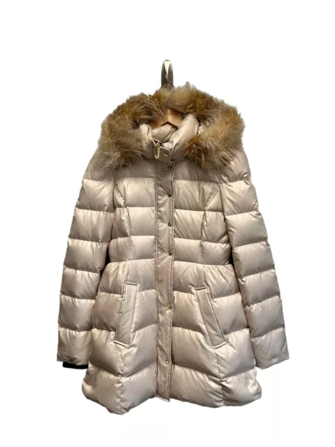 Juicy Couture Thick Down Quilted Puffer Coat Jacket Hooded Faux Fur Trim M NWT