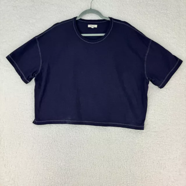 Madewell Blue Oversized Cropped T-Shirt Womens Short Sleeve Cotton Size Medium
