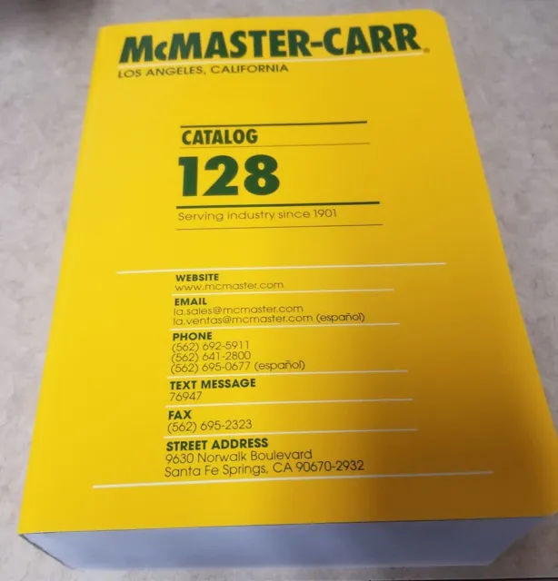 MCMASTER CARR Industrial Supply 2022 CATALOG No. 128 Mc Master Carr - Free Ship