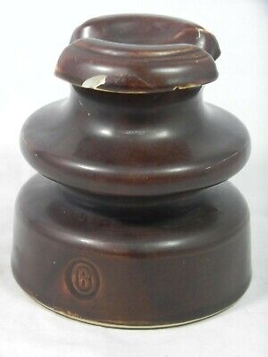Vintage BROWN OHIO BRASS PORCELAIN CERAMIC ELECTRICAL INSULATOR - AS-IS