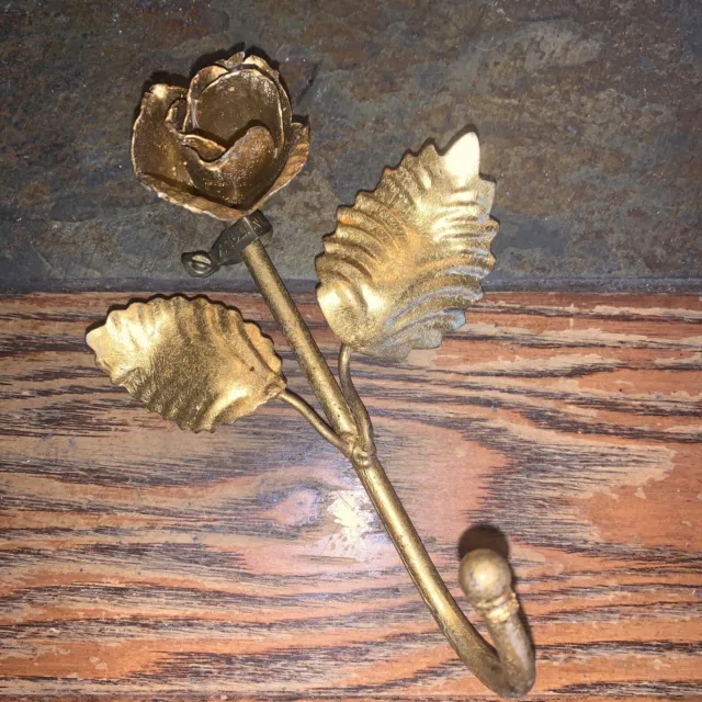 Antique Italian Made Gold Rose Ornate Vintage Wall Hook