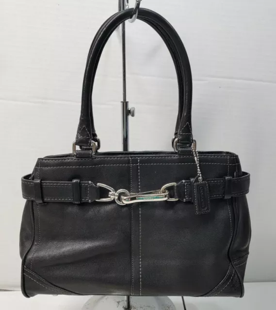 Coach Hampton #F11199 Black Leather Satchel Carry-All Handbag Tote Purse 