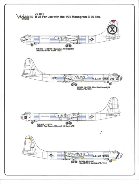 NOSE ART B-36 Peacemaker Decals 1/72, Atomic Test Group, Loring AFB WBD ...