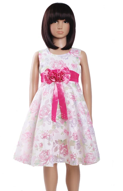 Nuovo Rosa da Bambina Estate Floreale Vestito Festa Da 2-7 Anni