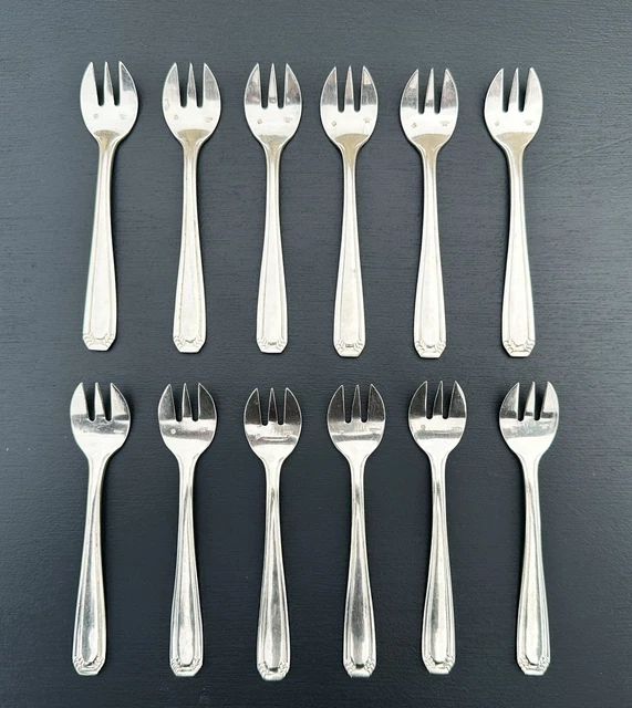 12 Fourchettes à Gâteaux Apollo – Métal Argenté, Style Art Déco