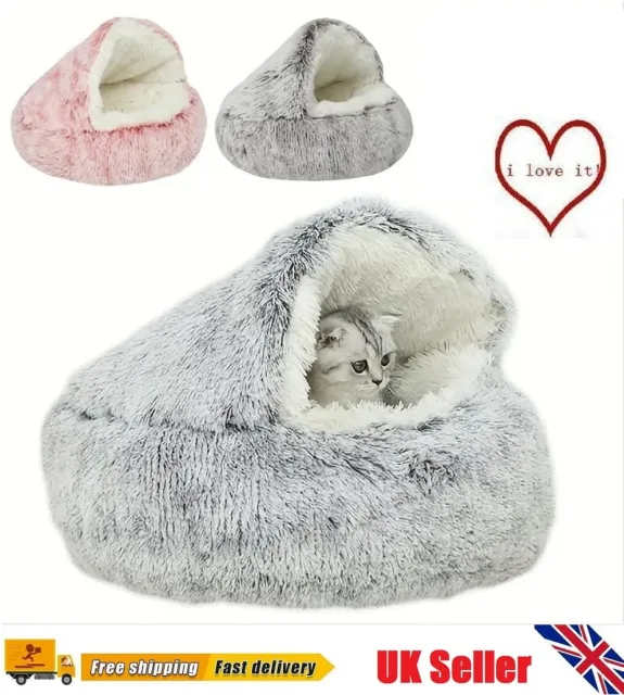 Pet Dog Cat Bed Round Plush Kitten Warm Sleeping Nest Bed Cat Igloo Cave House