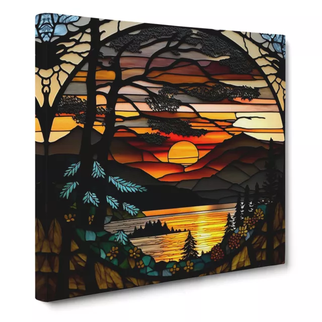 Sunrise Stained Glass Effect Canvas Wall Art Print Framed Picture Home Decor