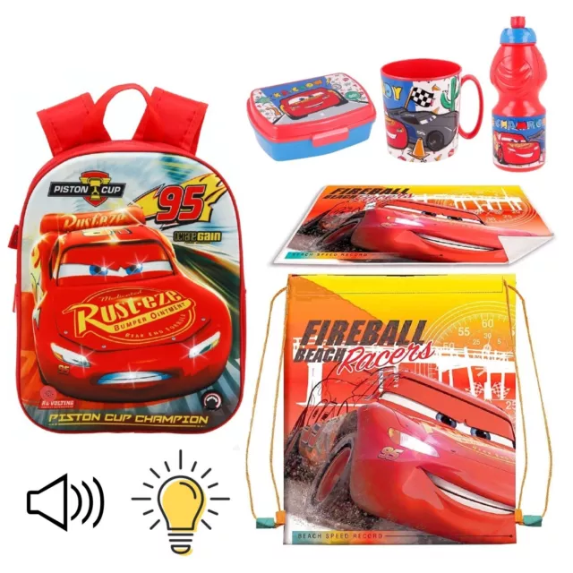 Cars Disney Transparente LED Mochila 3D Guardería Escuela Bolsa Botella Lonchera