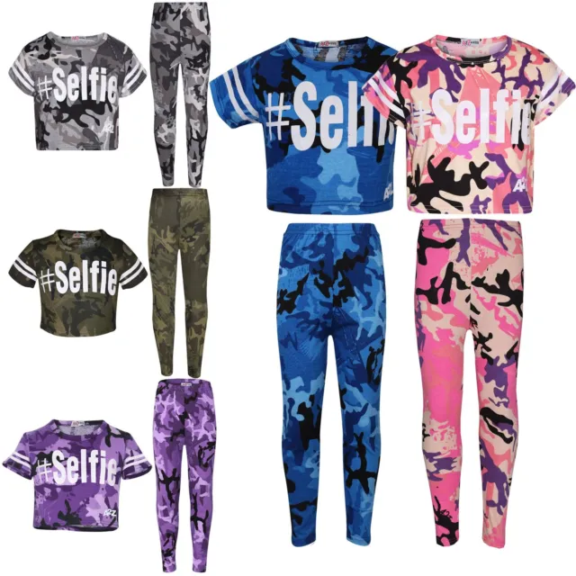 Girls Tops Kids Designer's Camouflage Print Trendy Crop Top Legging Set 7-13 Yr