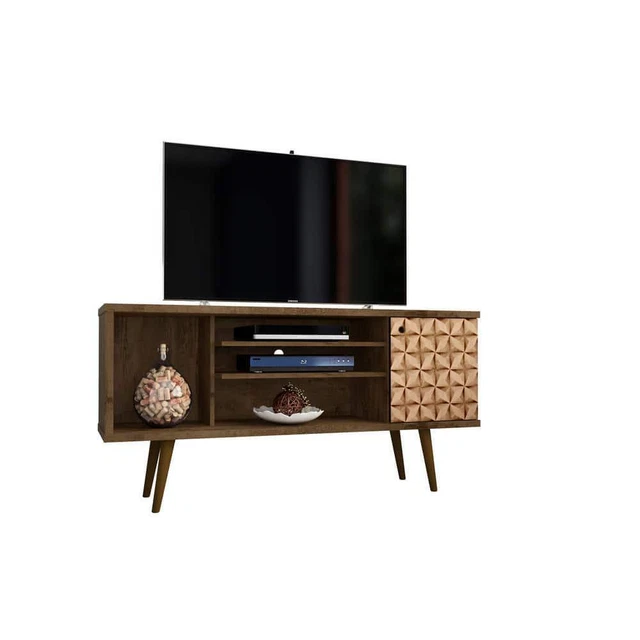 Manhattan TV Stand Rustic Brown+3D Print Composite Fit+Storage Door+Shelve Wood