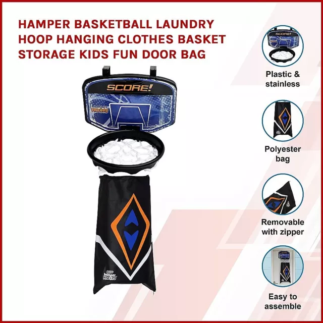 Hamper Basketball Laundry Hoop Hanging Clothes Basket Storage Kids Fun Door Bag 2