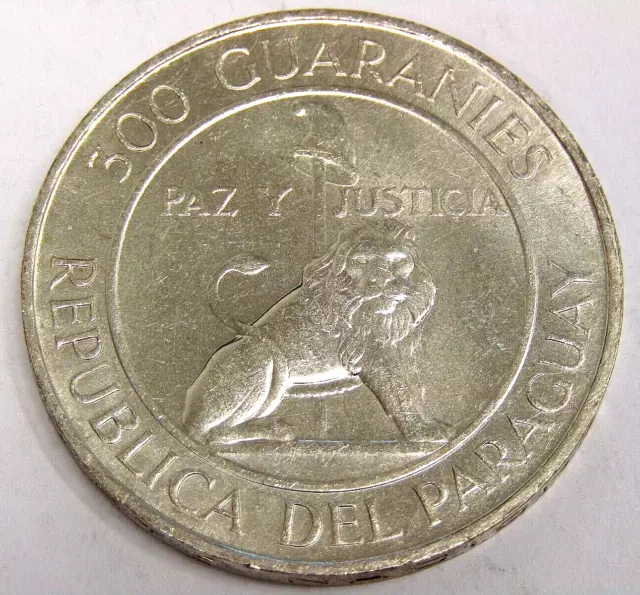 1973 Paraguay 300 Guaranies 72% Silver Crown Coin -*Uncirculated*-