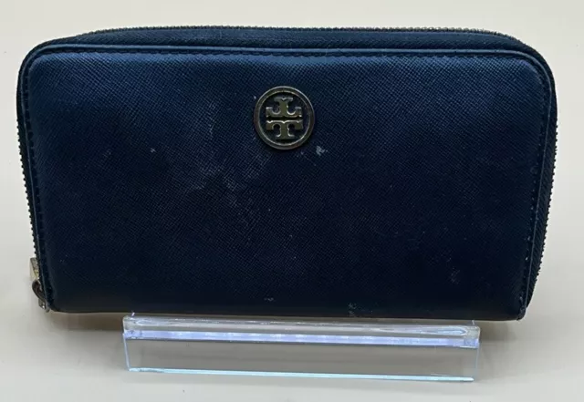 A Very Rare Black Vintage Tory Burch Zip Around Clutch Leather Wallet