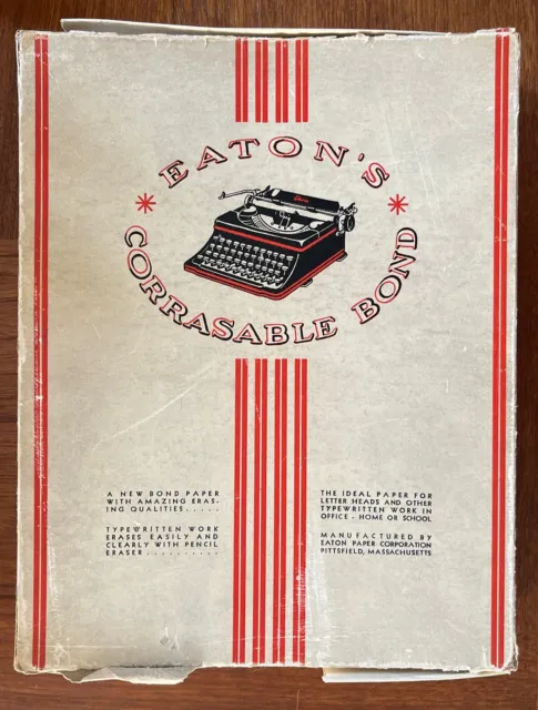 Eaton's Corrasable Typewriter Paper Vintage Erasable Office