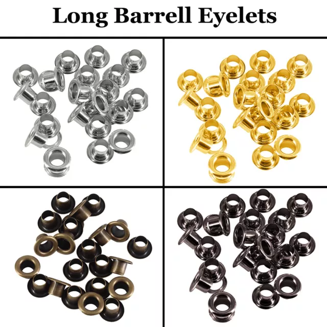 100X Brass Eyelet Leather Craft Repair Long Barrel Grommet 4/5/6/8/10/12/14mm