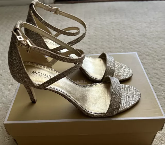 Michael Kors Ava Mid Heels Glitter Silver Sand 7.5