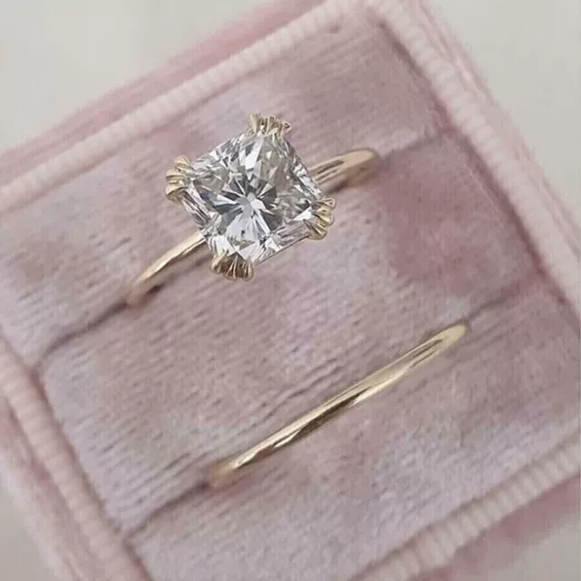 2Ct Princess Cut Lab Created Diamond Women's Wedding Ring 14K Yellow Gold Plated