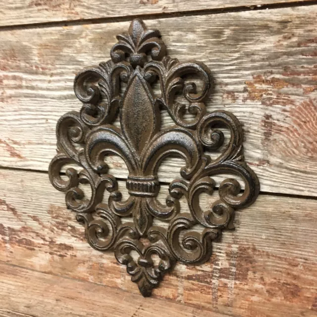 Large Cast Iron FLEUR DE LIS Plaque ~ Wall Decor~ Rustic - French Style