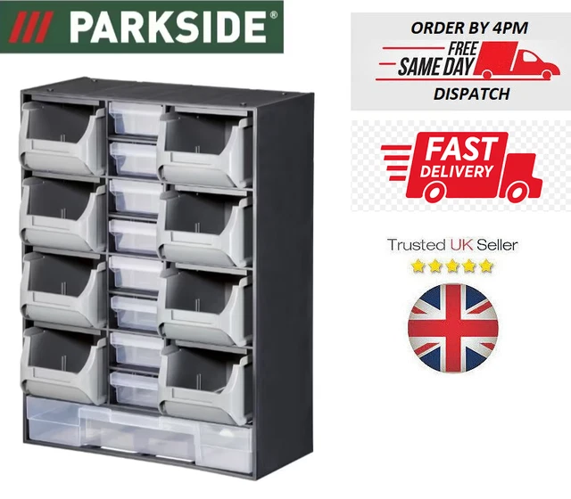 PARKSIDE SMALL PARTS Organiser WallMountable Drawers Dividers Black