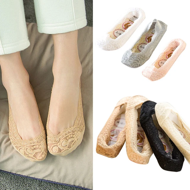 7 paia di calzini in pizzo a taglio basso donna con retro in silicone