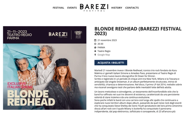 BIGLIETTO BLONDE REDHEAD - Parma Novembre 2023