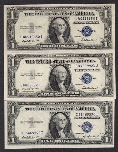 Lot of 3 1935 F $1 One Dollar Silver Certificate S992