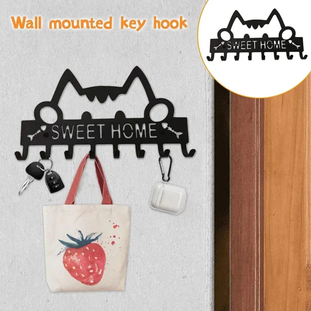 Key Holder Vintage Black Iron Cat Shaped Wall Key Hook Coat Hanger Home Decor