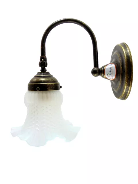 Applique ottone brunito,lampada illuminazione da parete,paralume in vetro ac2