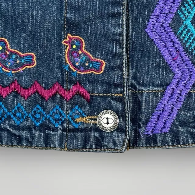 CHICO’S Denim Jacket Size 2 (Size 12) Heavily Embroidered Beautiful Unique 3