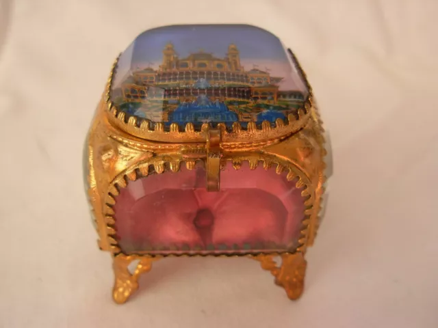 ANTIQUE FRENCH BRASS BEVELED GLASS JEWEL BOX,TROCADERO PALACE,LATE 19th CENTURY