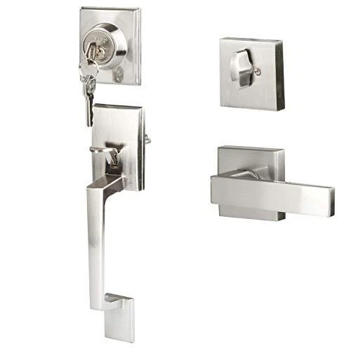 Entry Door Exterior Handleset - Satin Nickel Single Cylinder Deadbolt with Lo...
