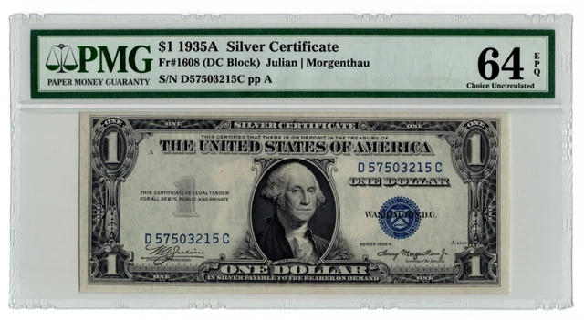 1935A $1 Silver Certificate Fr. 1608 (DC Block) - PMG 64 EPQ