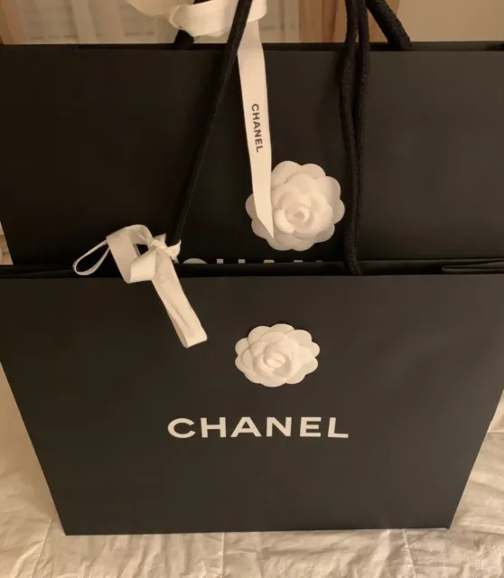 CHANEL BLACK PAPER Shopping gift bags with camellia & ribbon Large size  $60.00 - PicClick
