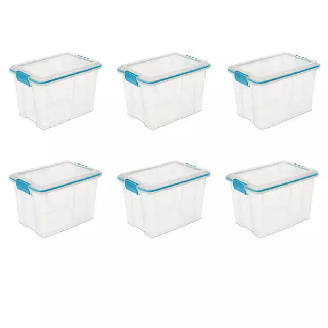 Set of 6 Sterilite 20 Qt. Gasket Box Plastic With Lid, Blue Aquarium,BPA-free
