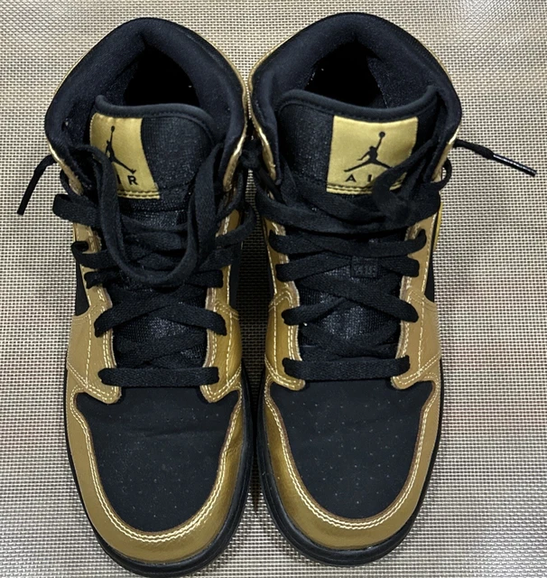 Jordan 1 Mid Metallic Gold Black (555112-905) GS Size 6Y /Women Size 7.5 -No Box