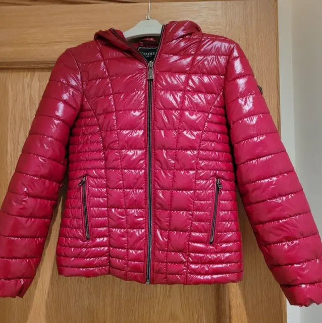 Girls Designer GUESS Red Padded Quilted Puffer Jacket Coat Age 8 years