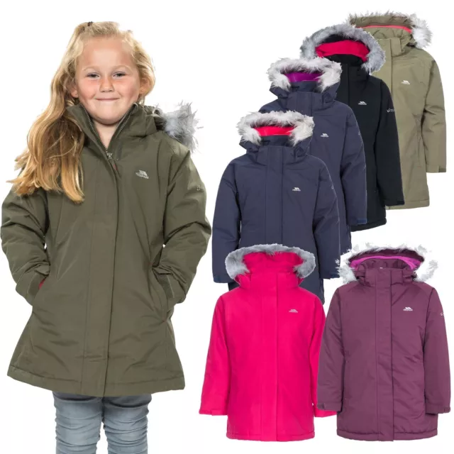 Trespass Girls Waterproof Jacket Windproof Hood School Casual Coat Fame