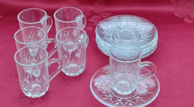 6er Pack Teegläser-Set Gläser mit Henkel und Unterteller  aus Glas