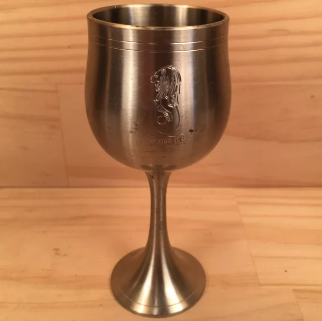 DRAGON PEWTER “Silver” Beautiful Metal Goblet Engraved Singapore Souvenir Cup