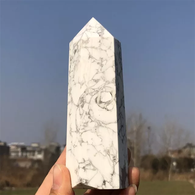 400g Natural Howlite Quartz Hand cavend Crystal Pillar Reiki,Healing 1pc,6897A