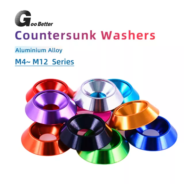M4 M5 M6 M8 M10 M12 Countersunk Washers -Anodised Aluminium - Screws Cup Washers