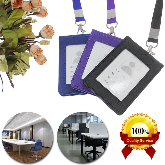1x Lanyard ID Holder Wallet Badge Neck Strap Leather Credit Card Business 5 Slot