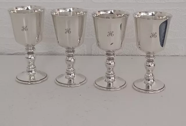 Vintage Set Of Four Mappin And Webb Silver Plate Sherry Goblets