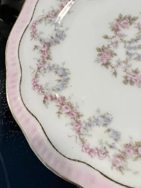 RARE ZS & C Barvaria Scalloped Porcelain Plates Set Of 6 ZSC74 Pink Floral Gold 3